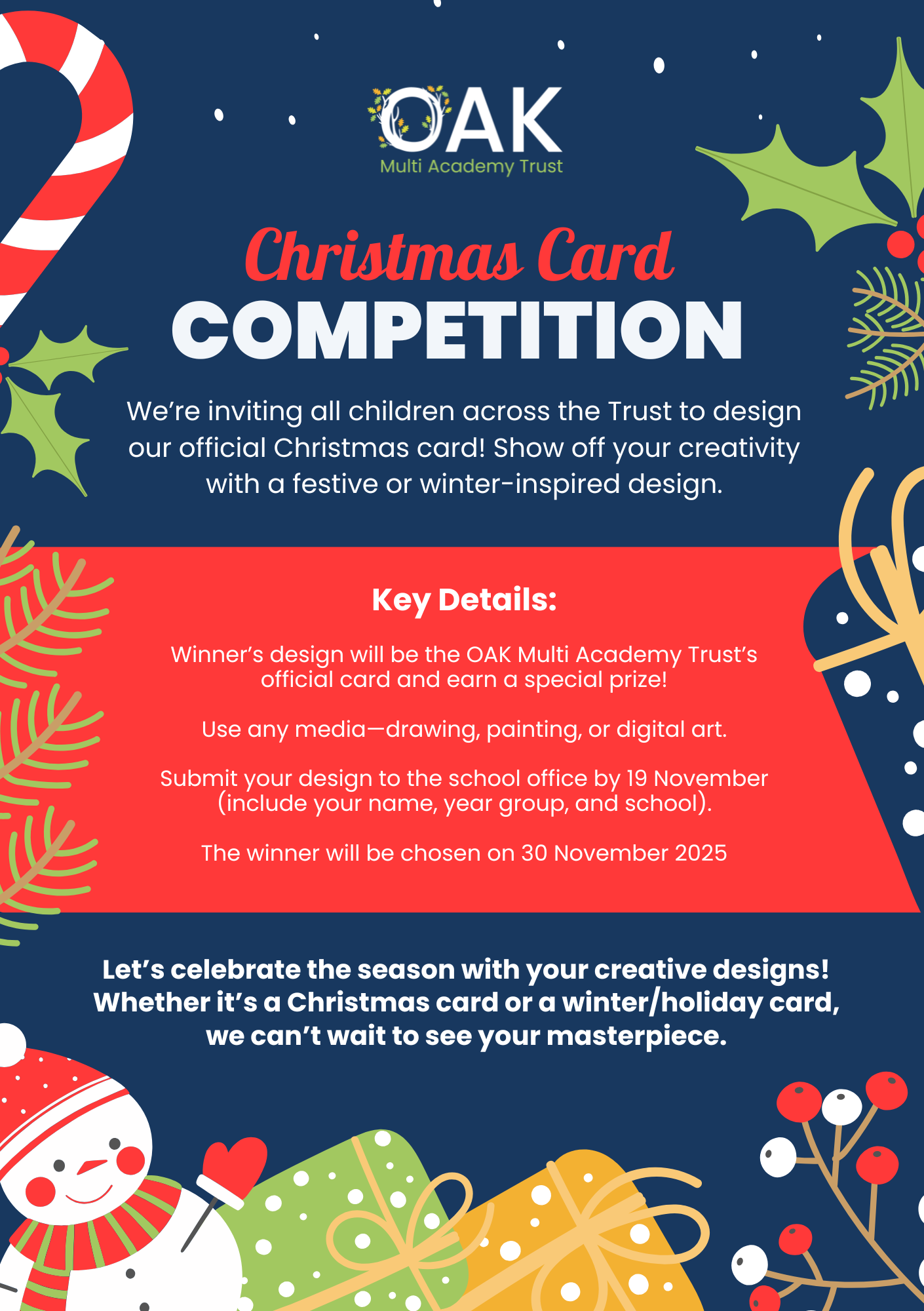 Oak Multi Academy Trust Christmas Card Comp 2025 Flyer A5 (1)