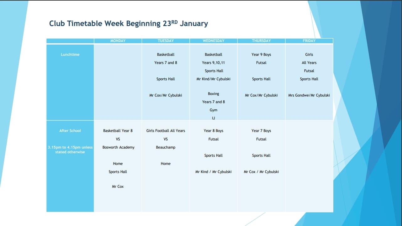Club Timetable Wb 23 01 26