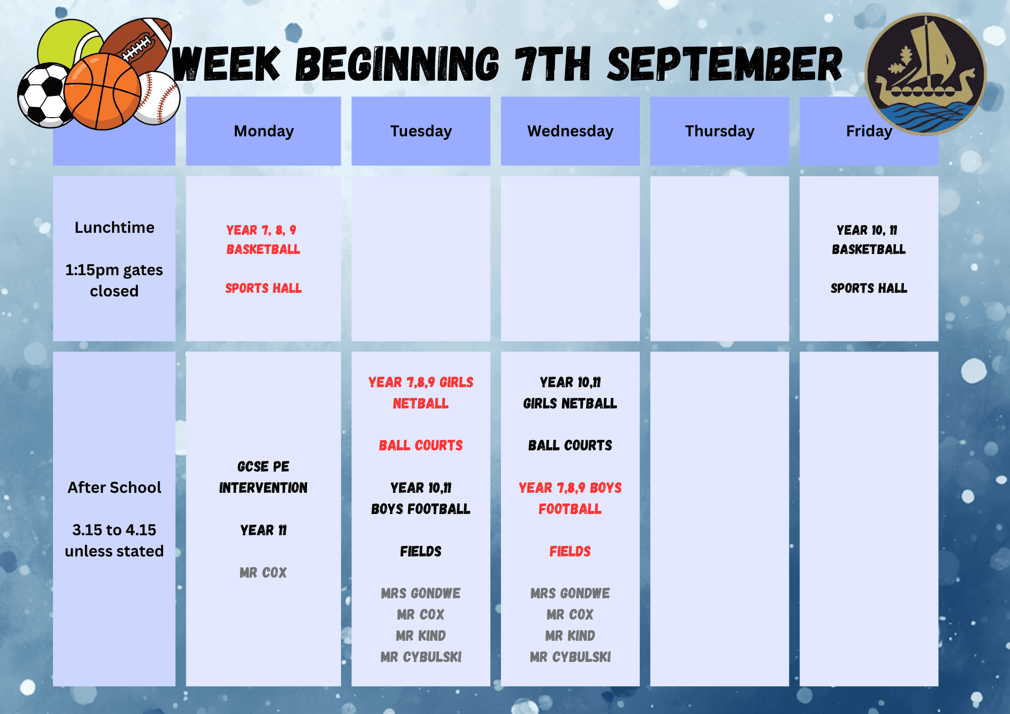 School Clubs Sept 7th